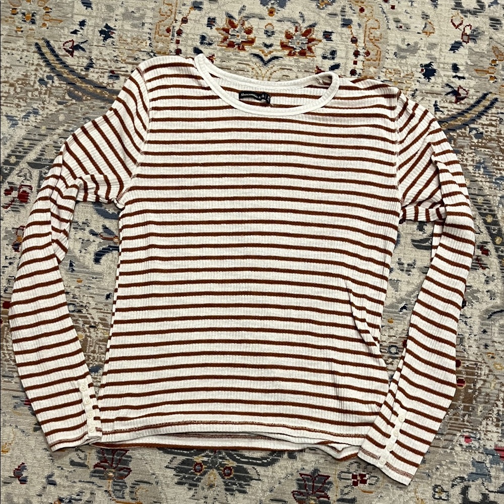 Abercrombie & Fitch Striped Burnt Orange and White Women's Long Sleeve